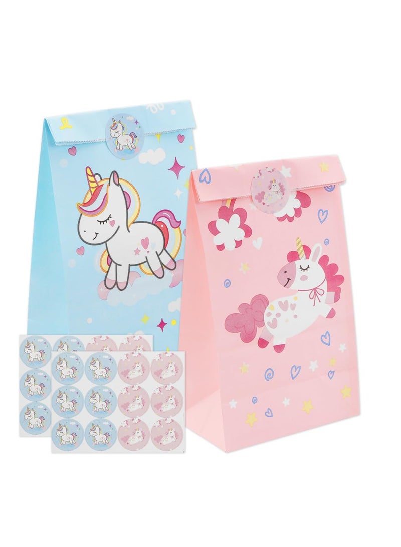 Excefore Party Bags, 24 Pack Unicorn Paper Party Bags for Kids Party, Unicorn Goodie Candy Treat Paper Bags for Girls, Gift Bags with Stickers for Unicorn Theme Birthday Baby Shower Party Supplies - Image 1
