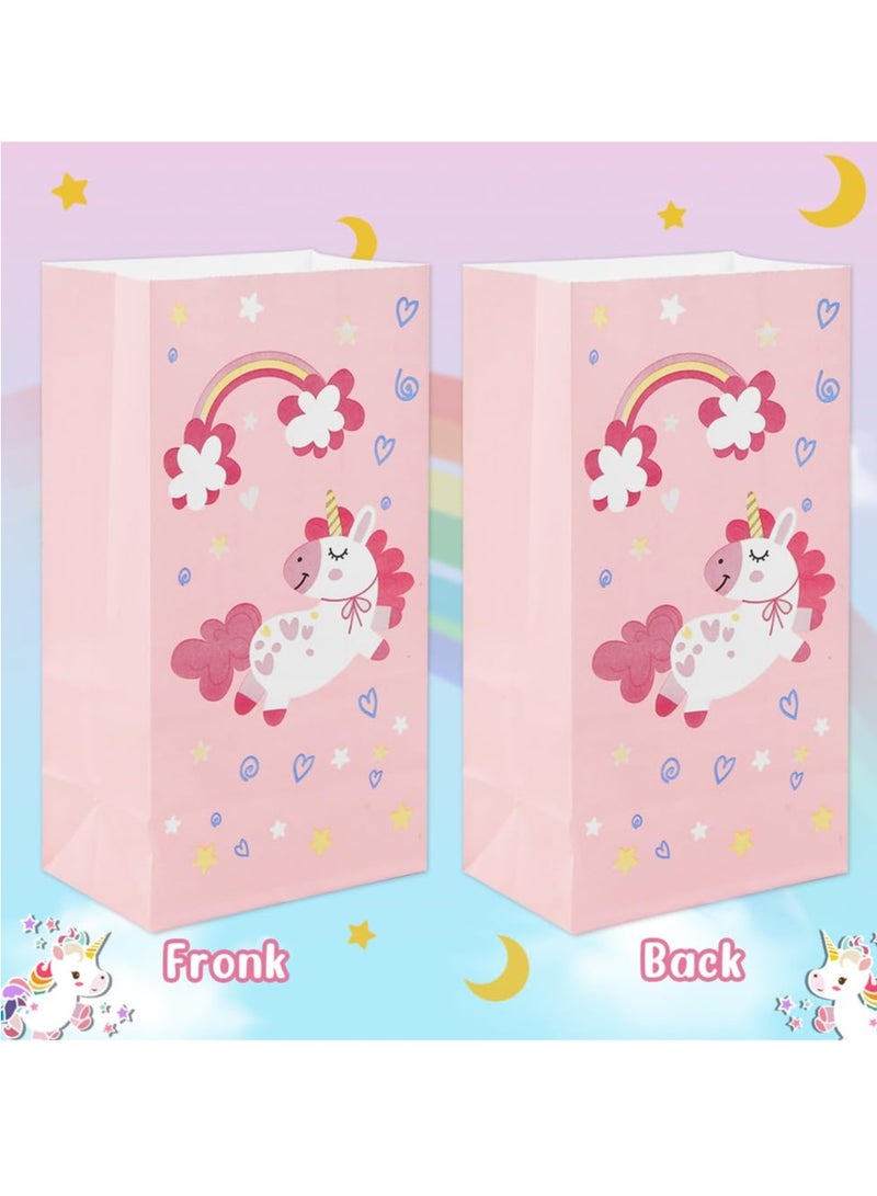 Excefore Party Bags, 24 Pack Unicorn Paper Party Bags for Kids Party, Unicorn Goodie Candy Treat Paper Bags for Girls, Gift Bags with Stickers for Unicorn Theme Birthday Baby Shower Party Supplies - Image 2