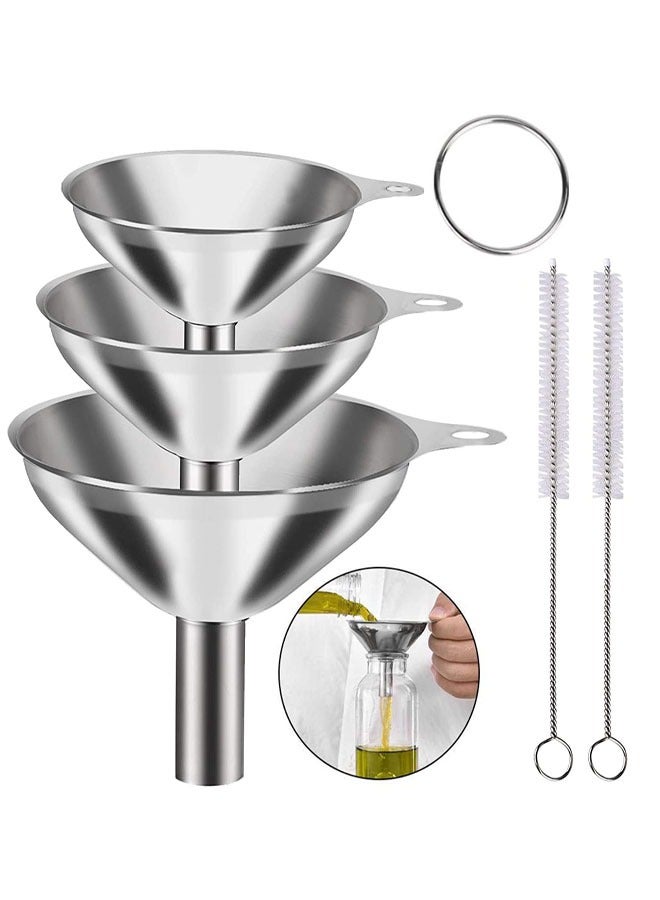 Stainless Steel Funnel Set, 3pcs Metal Kitchen Funnels with 2 Cleaning Brushes for Transferring Jam, Cooking Oils, Liquids, Powders(1.78inch/ 2.16inch/ 2.95inch)  - Image 1