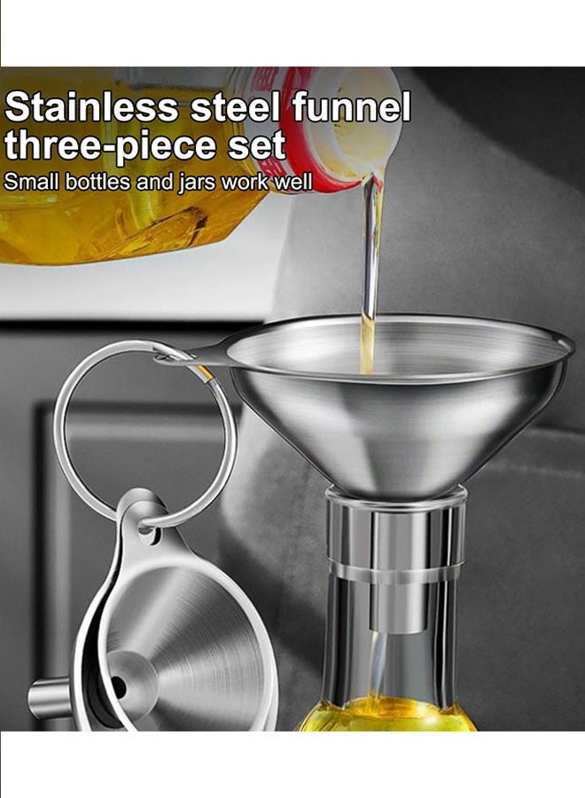 Stainless Steel Funnel Set, 3pcs Metal Kitchen Funnels with 2 Cleaning Brushes for Transferring Jam, Cooking Oils, Liquids, Powders(1.78inch/ 2.16inch/ 2.95inch)  - Image 4