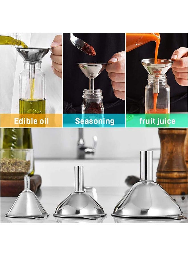 Stainless Steel Funnel Set, 3pcs Metal Kitchen Funnels with 2 Cleaning Brushes for Transferring Jam, Cooking Oils, Liquids, Powders(1.78inch/ 2.16inch/ 2.95inch)  - Image 5