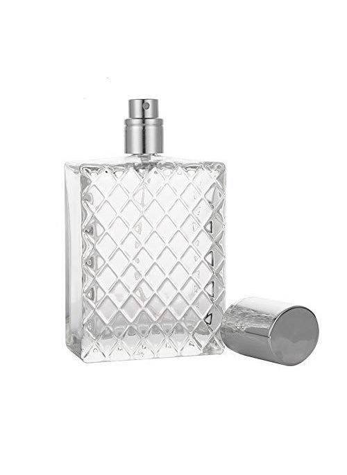 Pinklife 1PCS 100ml/3.4Oz Clear Glass Fine Mist Atomizer,Portable Square Refillable Empty Perfume Essential Oils Spray Bottle Travel Atomizer Dispenser Fragrance Bottle 