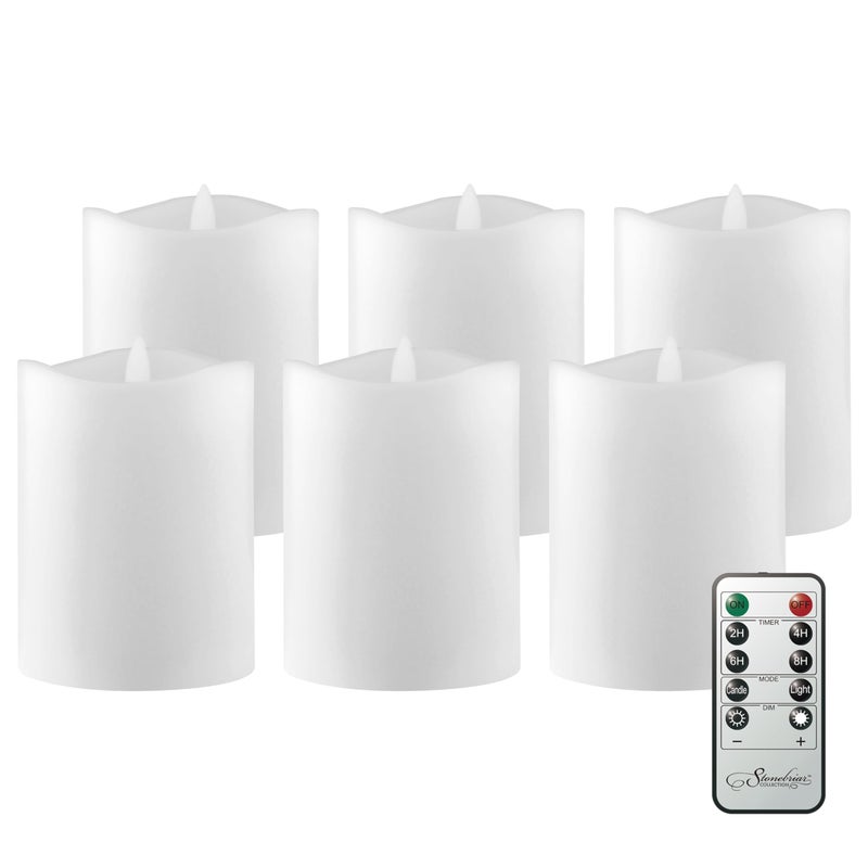 Stonebriar 6 Count Real White Wax 3x4 Flameless LED Pillar Candles with Remote and Timer