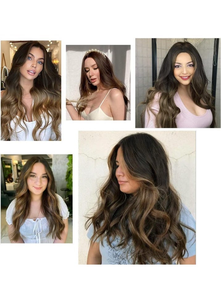 HZYH Long Wavy Brown Wig for Women, 65cm Heat Resistant Synthetic Curly Wig with Middle Part, Natural Looking Layered Brunette Wig for Daily Wear, Cosplay, Party - Image 4