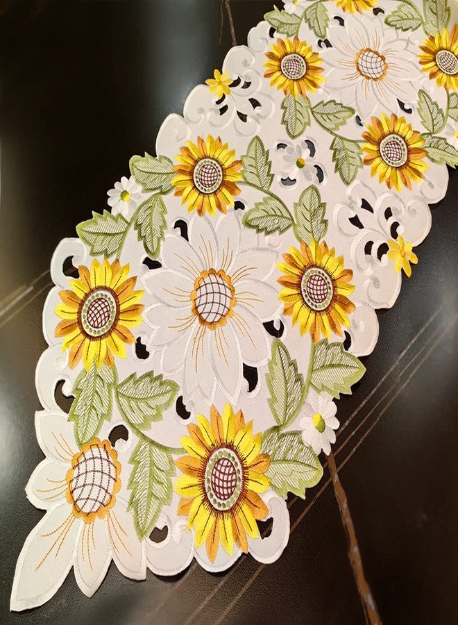AMZALI Rectangular Table Runner, Embroidered Sunflower Cutwork Floral Dresser Scarf for Home Kitchen Dining Holiday Party Tabletop Decoration 14"x 70" - Image 4