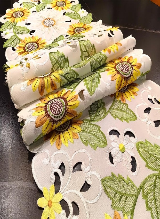 AMZALI Rectangular Table Runner, Embroidered Sunflower Cutwork Floral Dresser Scarf for Home Kitchen Dining Holiday Party Tabletop Decoration 14"x 70" - Image 3