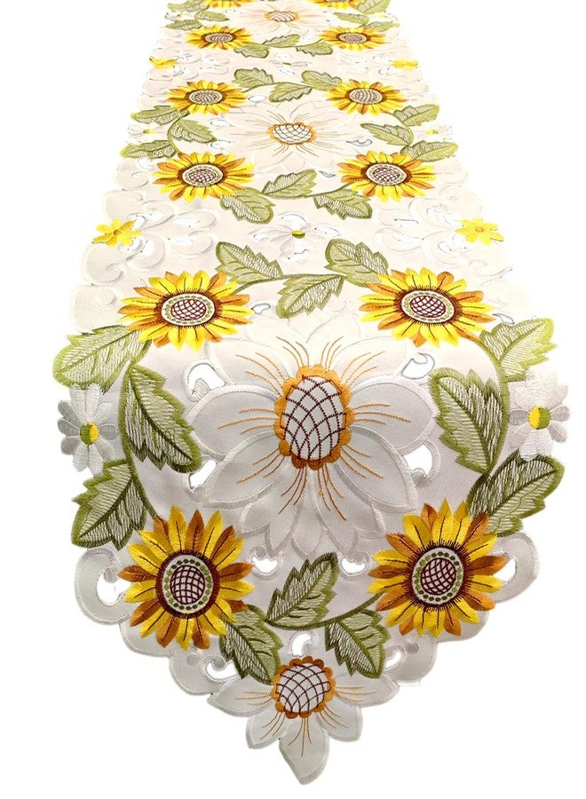 AMZALI Rectangular Table Runner, Embroidered Sunflower Cutwork Floral Dresser Scarf for Home Kitchen Dining Holiday Party Tabletop Decoration 14"x 70" - Image 2