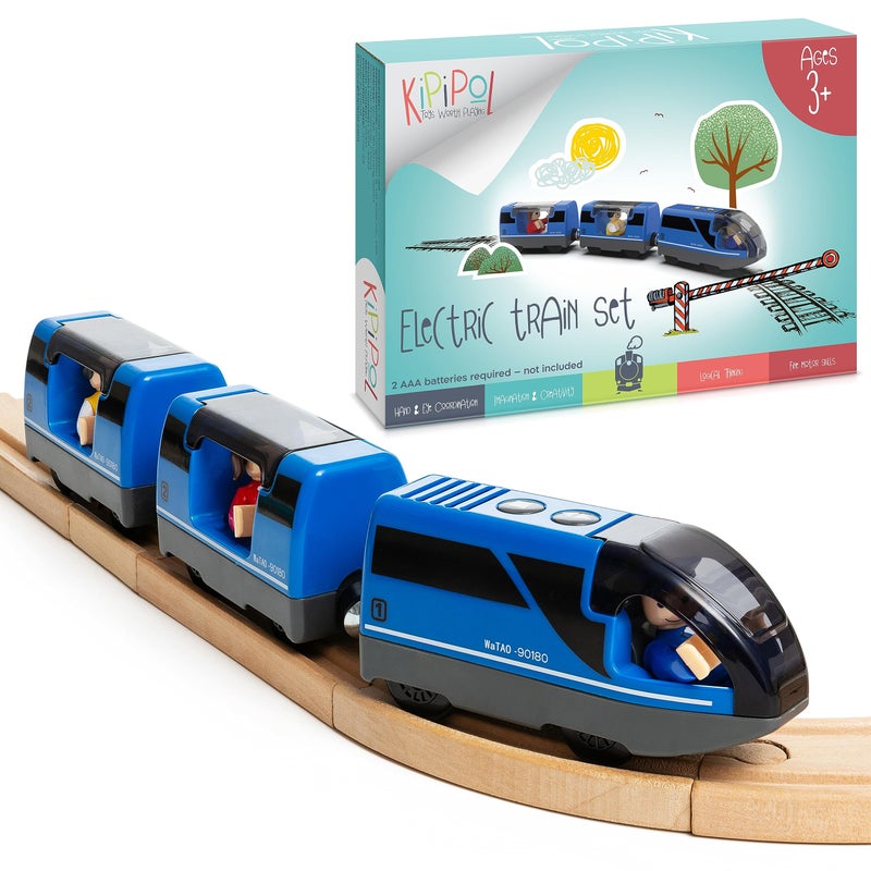 KipiPol Battery Operated Action Locomotive Toy Train Set for Wooden Tracks MagneticCompatible with Thomas The Train Toys Brio Tram Set for Toddlers 35 and up Stocking Stuffers for Kids - Image 3