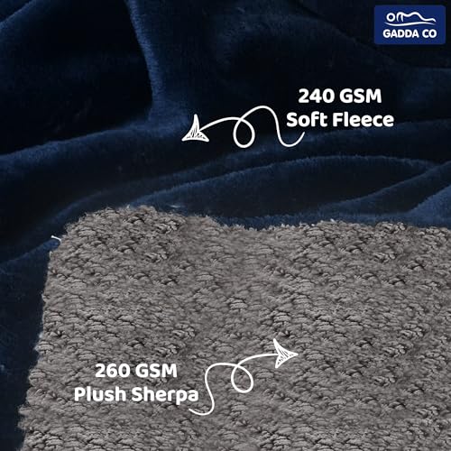 GADDA CO Polyester Micromink AC Blanket for Summer | Super Soft Sherpa & Flannel Double Bed Dohar/Comforter | Lightweight, Skin-Friendly, Solid Dark Blue Blanket | Size 220 x 228 cm - Image 4