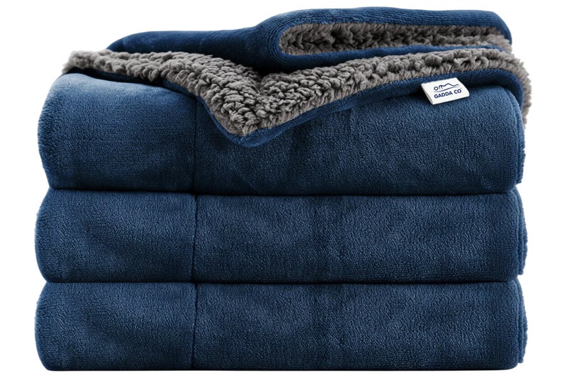 GADDA CO Polyester Micromink AC Blanket for Summer | Super Soft Sherpa & Flannel Double Bed Dohar/Comforter | Lightweight, Skin-Friendly, Solid Dark Blue Blanket | Size 220 x 228 cm - Image 1