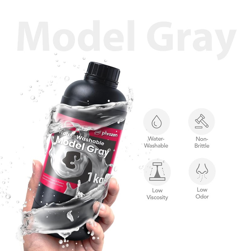 Phrozen 3D Printer Water-Washable Rapid Resin, Model Gray 405nm LCD UV-Curing Photopolymer Resin for High Precision Printing, Low Odor, Non-Brittle, Easy to Print, Easy to Clean and Cure (1KG) - Image 2