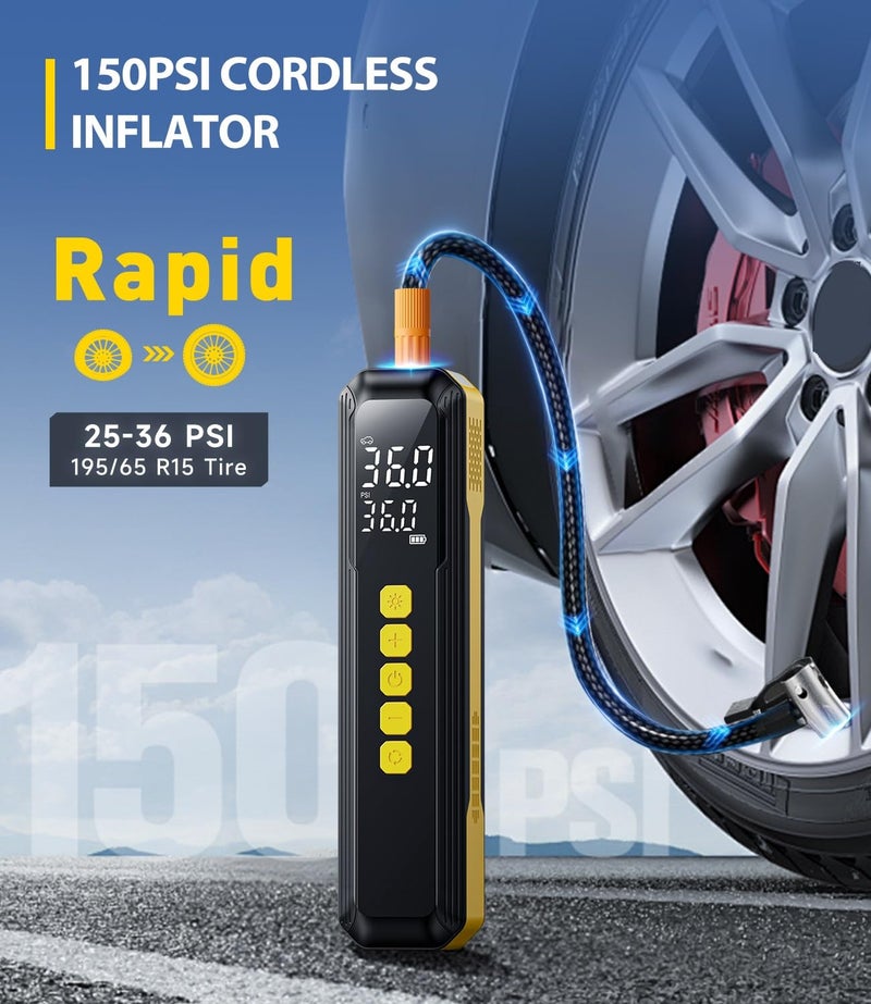 KIAIR Tire Inflator Portable Air Compressor, 150PSI Air Pump for Car Tires with LED Light, Cordless Tire Pump with Digital Pressure Gauge, Tire Inflator for Car, Bike, Motorcycle, Ball (Full) - Image 3