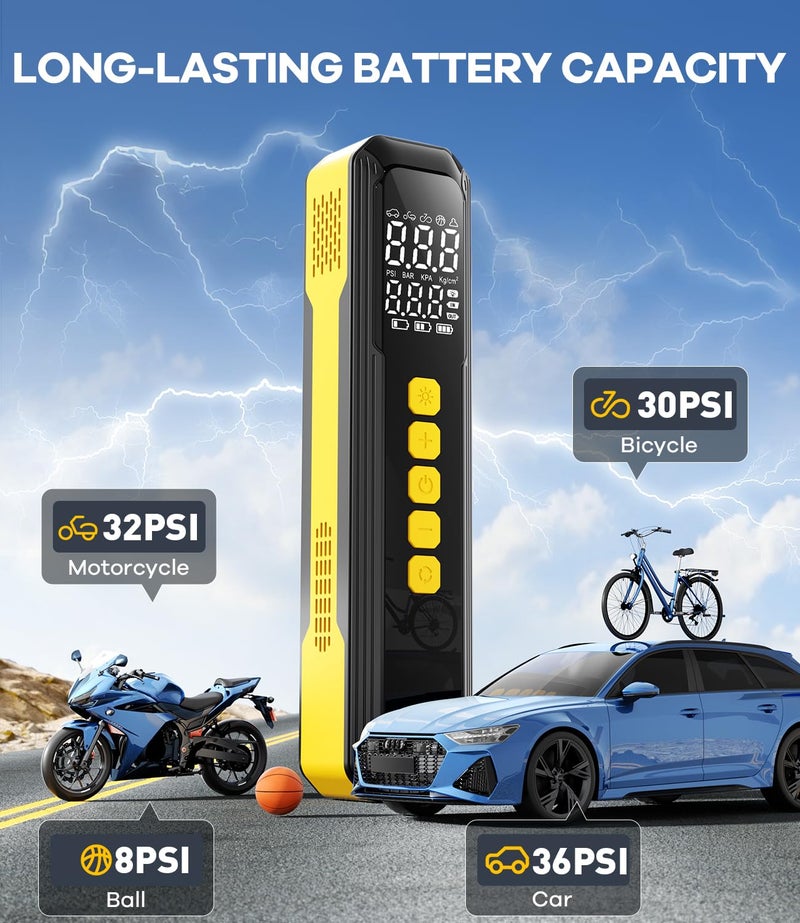KIAIR Tire Inflator Portable Air Compressor, 150PSI Air Pump for Car Tires with LED Light, Cordless Tire Pump with Digital Pressure Gauge, Tire Inflator for Car, Bike, Motorcycle, Ball (Full) - Image 2