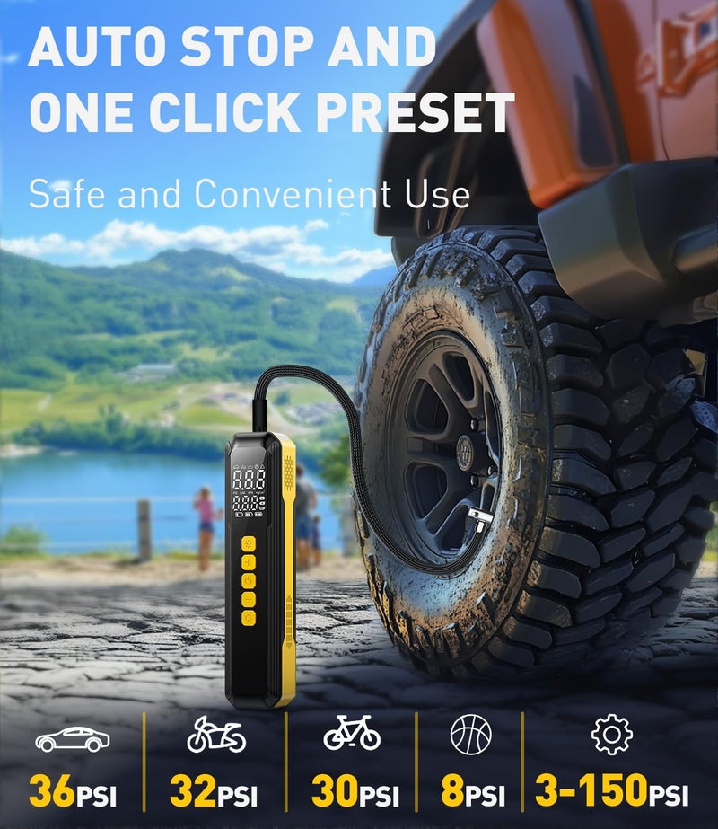 KIAIR Tire Inflator Portable Air Compressor, 150PSI Air Pump for Car Tires with LED Light, Cordless Tire Pump with Digital Pressure Gauge, Tire Inflator for Car, Bike, Motorcycle, Ball (Full) - Image 5