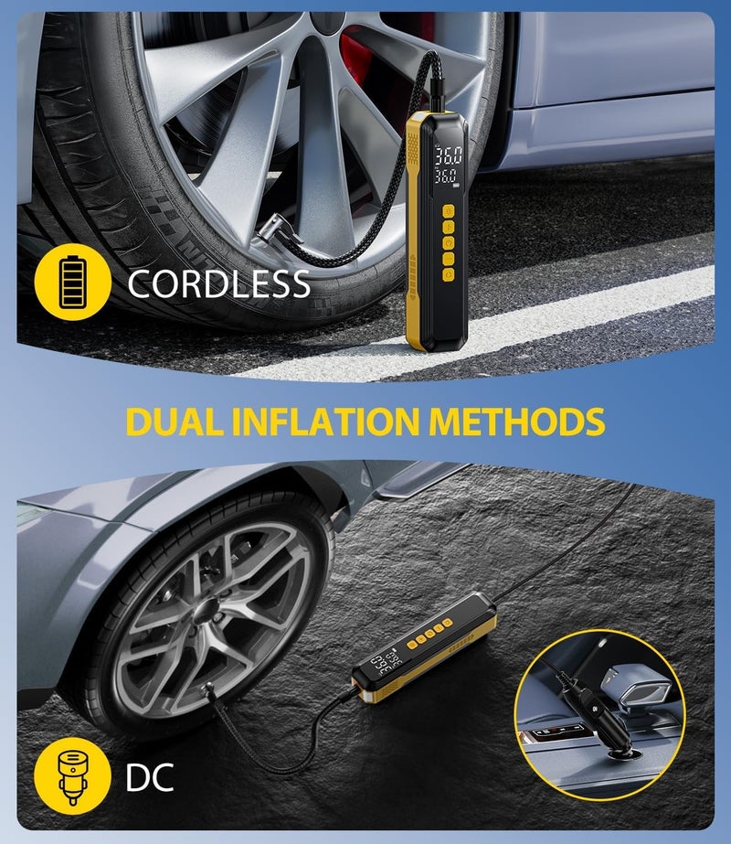 KIAIR Tire Inflator Portable Air Compressor, 150PSI Air Pump for Car Tires with LED Light, Cordless Tire Pump with Digital Pressure Gauge, Tire Inflator for Car, Bike, Motorcycle, Ball (Full) - Image 4