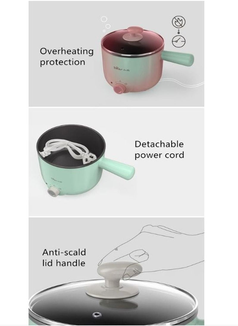 Bear - 1.2L Mini Multifunctional Electric Cooker Non Stick Pan 600W Portable Stainless Steel Multi Purpose Electric Cooking Hot Pot - Image 1