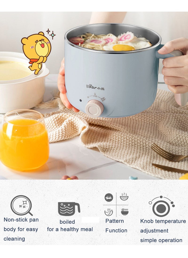 Bear - 1.2L Mini Multifunctional Electric Cooker Non Stick Pan 600W Portable Stainless Steel Multi Purpose Electric Cooking Hot Pot - Image 1