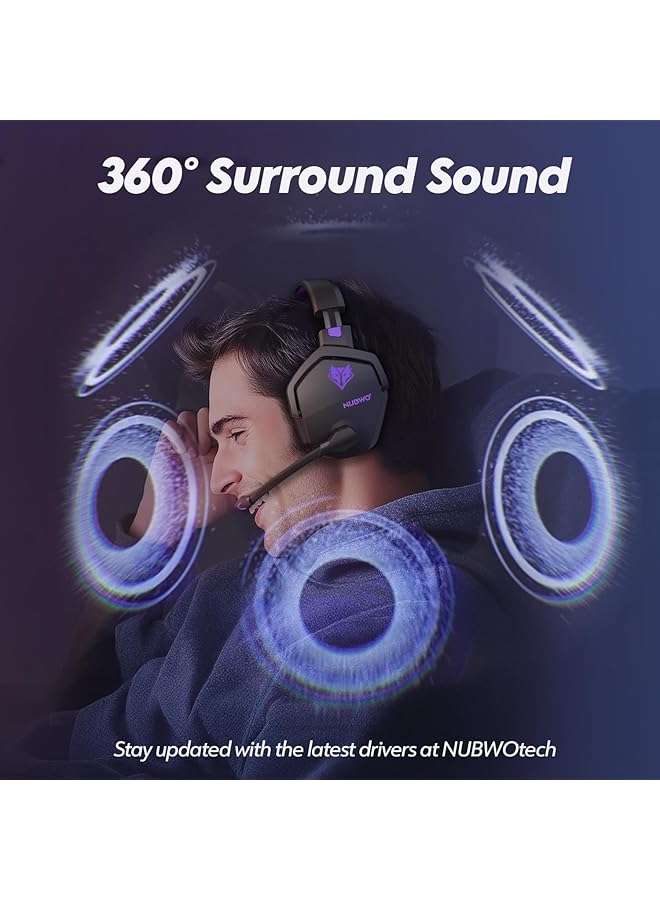 NUBWO G06 Wireless Gaming Headset With Microphone For Ps5 Ps4 Pc 100 Hr Wireless Controller & Switch Gaming Headphones With Three Connection Modes (Purple) - Image 4