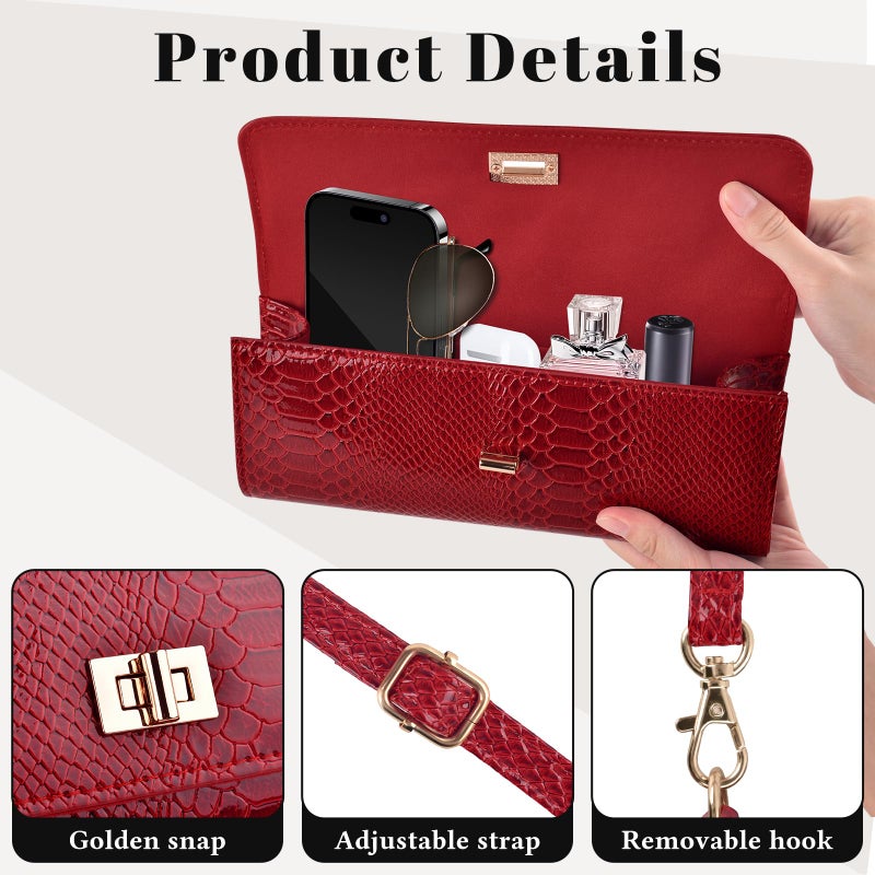 ERKOON Evening Bag Clutch Purses for Women Handbag for Formal Wedding Party Cocktail Prom Crossbody Envelope Bag with Detachable Shoulder Strap (Red) - Image 5