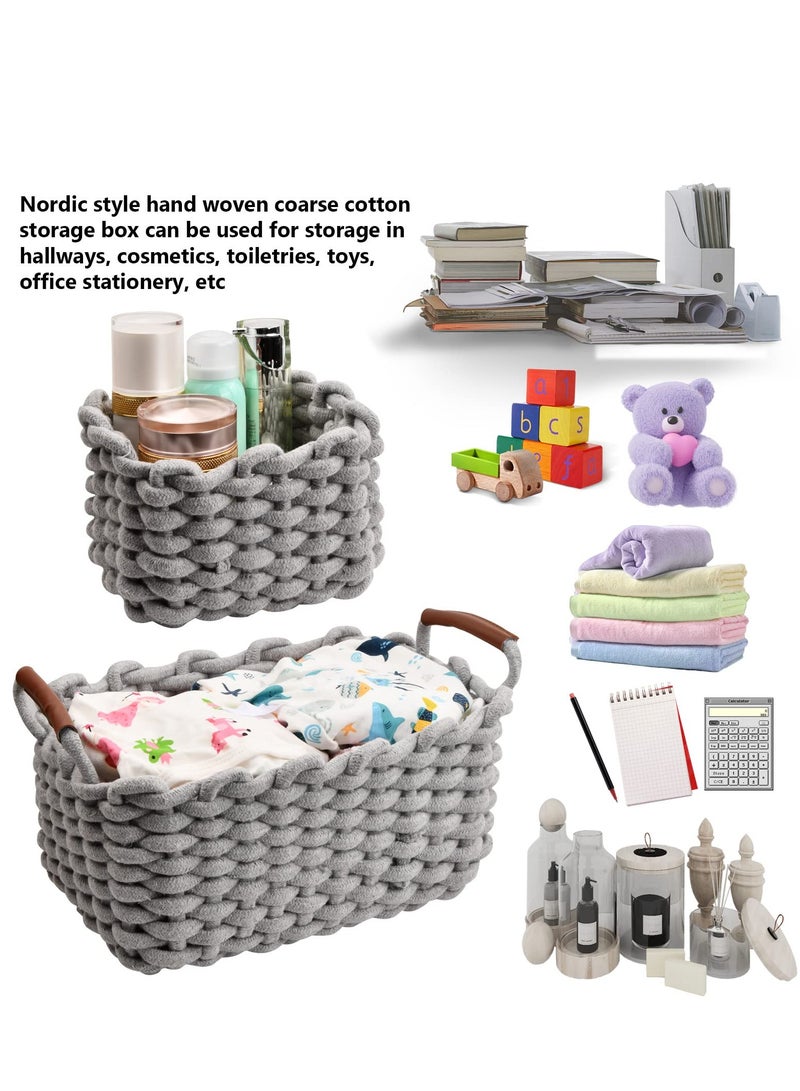 KASTWAVE Cotton Rope Woven Storage Baskets, Cotton Rope Baskets Decorative Trays with Handle, Cotton Rope Baskets Decorative Trays for Storage and Organizing, Home Décor, Set of 3 - Image 4