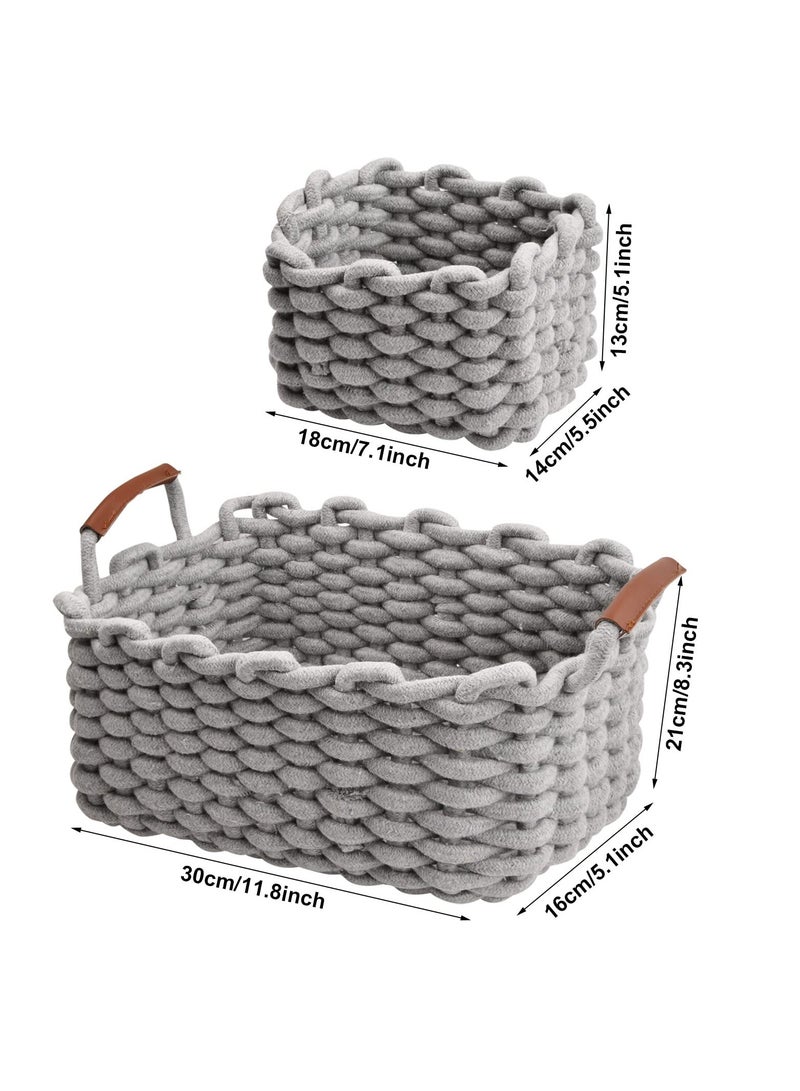 KASTWAVE Cotton Rope Woven Storage Baskets, Cotton Rope Baskets Decorative Trays with Handle, Cotton Rope Baskets Decorative Trays for Storage and Organizing, Home Décor, Set of 3 - Image 2