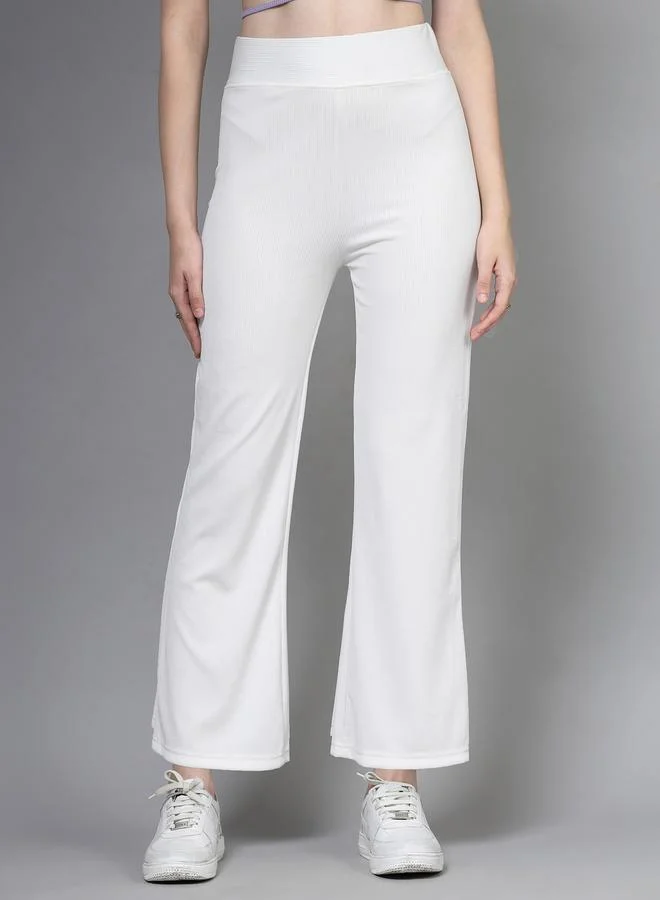 بوز PAUSE Women White Solid Wide Waistband Flared Pants