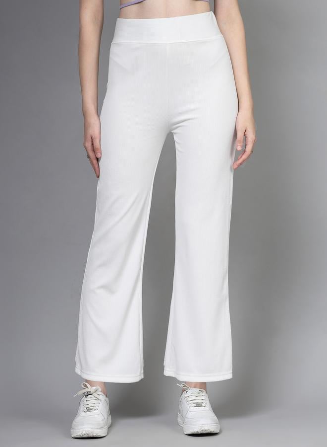 PAUSE PAUSE Women White Solid Wide Waistband Flared Pants - Image 1