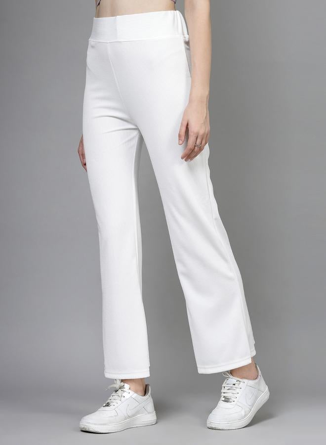 PAUSE PAUSE Women White Solid Wide Waistband Flared Pants - Image 2
