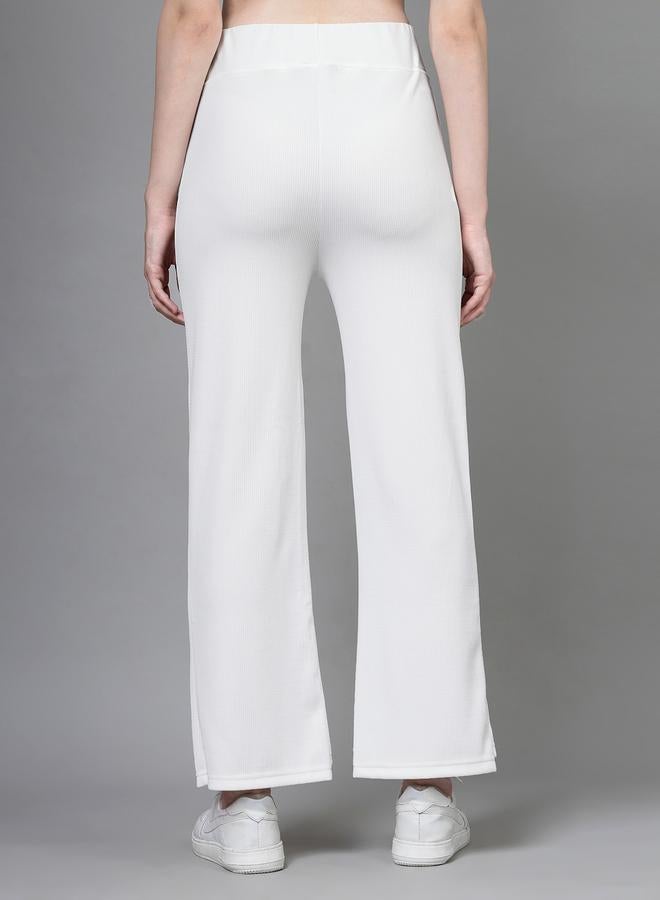 PAUSE PAUSE Women White Solid Wide Waistband Flared Pants - Image 4