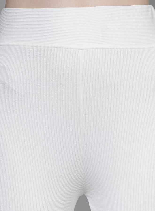 PAUSE PAUSE Women White Solid Wide Waistband Flared Pants - Image 5