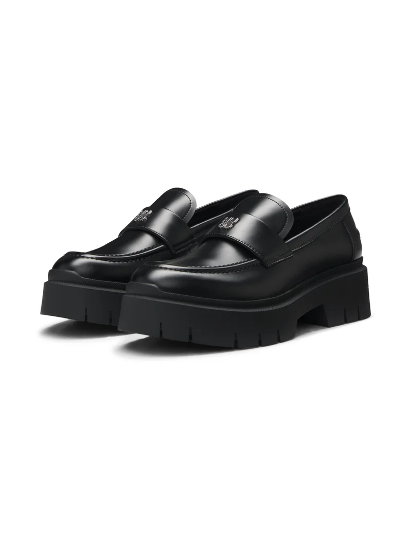 HUGO Stacked-logo loafers in faux leather