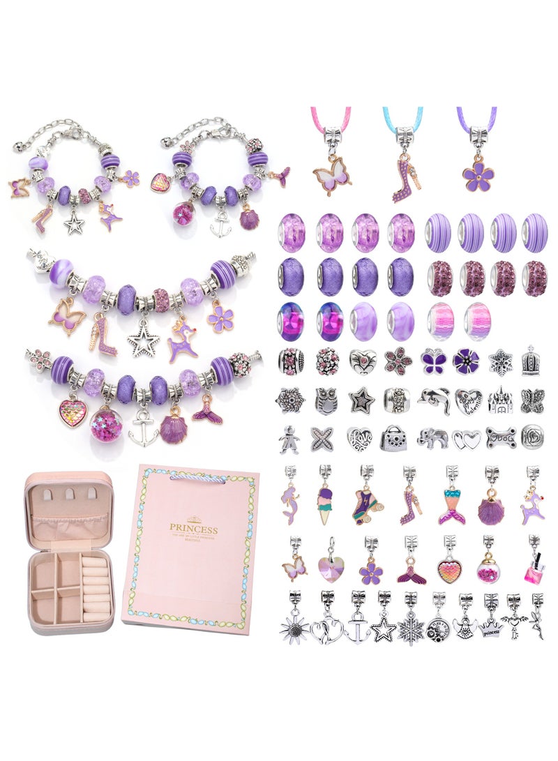 Bracelet Making Kit for Girls, 76 PCS DIY Jewelry Craft Set with Charm Beads and Gift Box, Creative Art Present for Kids Ages 8-12, Adults (purple) - Image 1