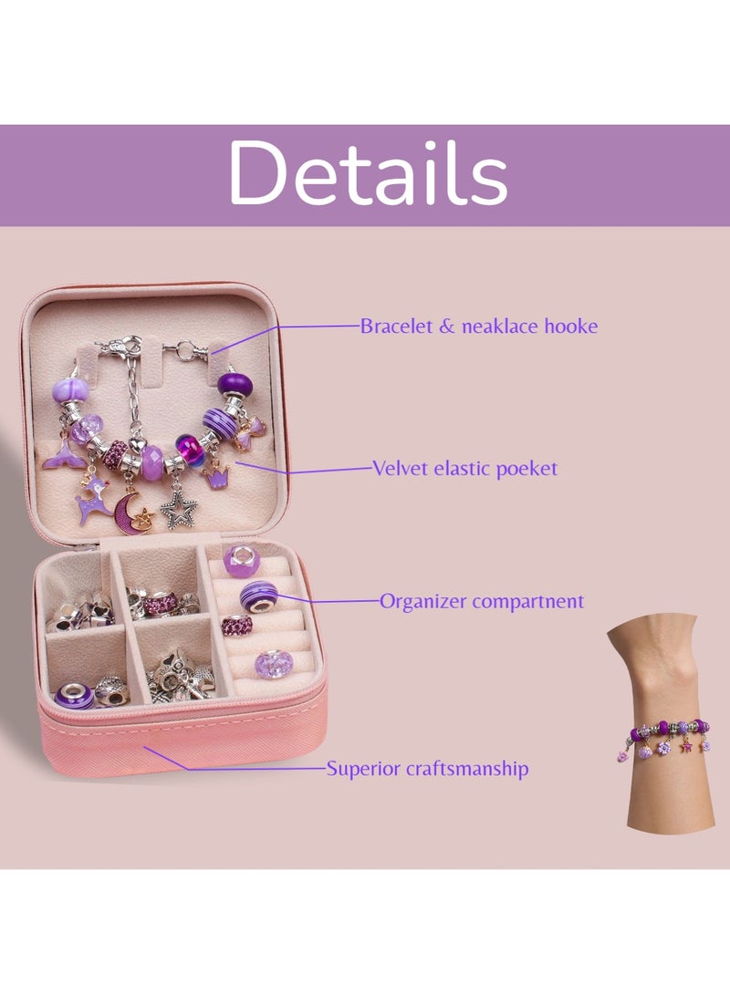 Bracelet Making Kit for Girls, 76 PCS DIY Jewelry Craft Set with Charm Beads and Gift Box, Creative Art Present for Kids Ages 8-12, Adults (purple) - Image 3