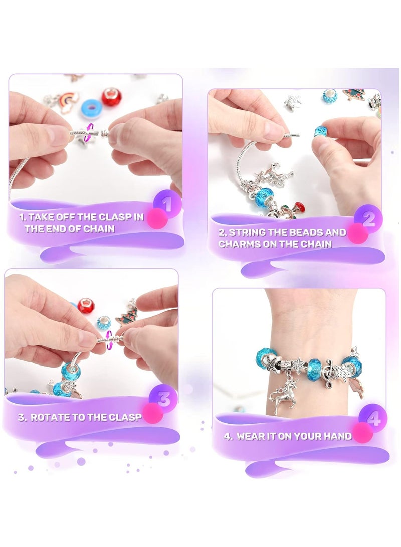 Bracelet Making Kit for Girls, 76 PCS DIY Jewelry Craft Set with Charm Beads and Gift Box, Creative Art Present for Kids Ages 8-12, Adults (purple) - Image 4