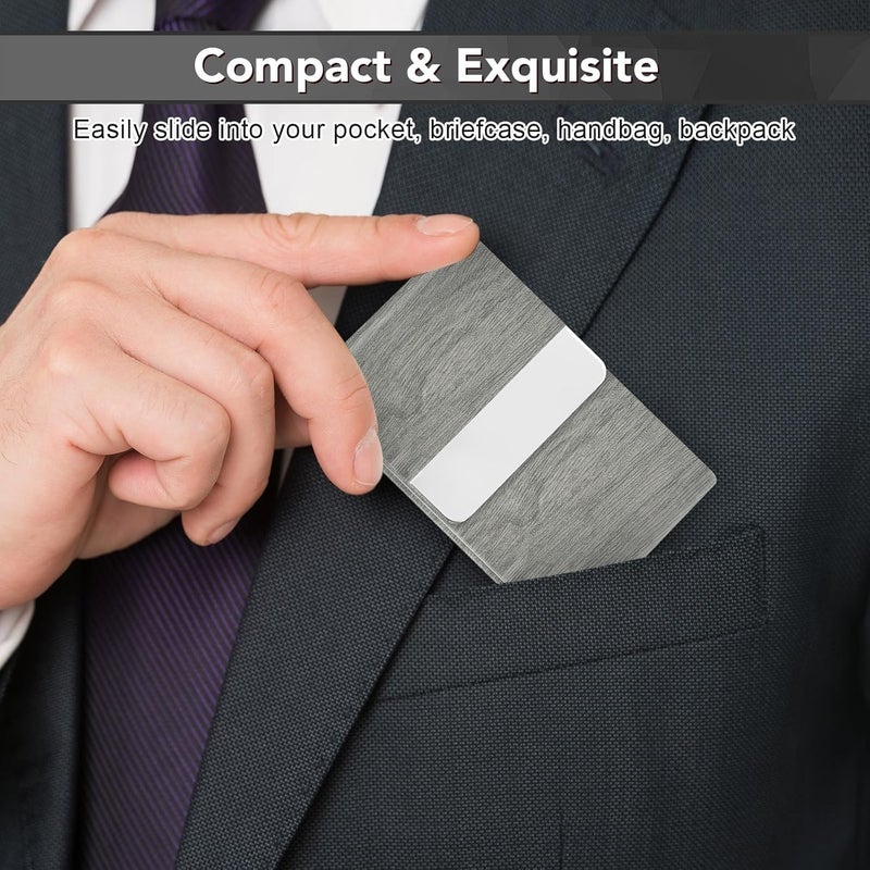 DMFLY Business Card Holder with Ultra Slim Design, Business Card Case with Premium PU Leather, Suit Pocket Metal Card Holder for Women/Men, Magnetic Closure Quick Access Cards - Image 2