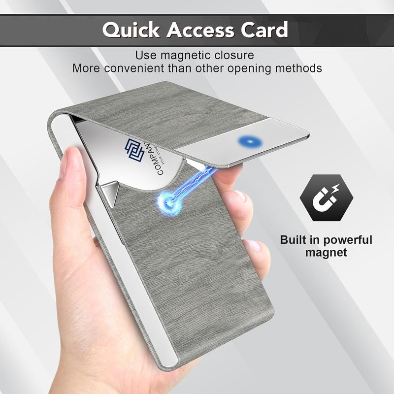 DMFLY Business Card Holder with Ultra Slim Design, Business Card Case with Premium PU Leather, Suit Pocket Metal Card Holder for Women/Men, Magnetic Closure Quick Access Cards - Image 4