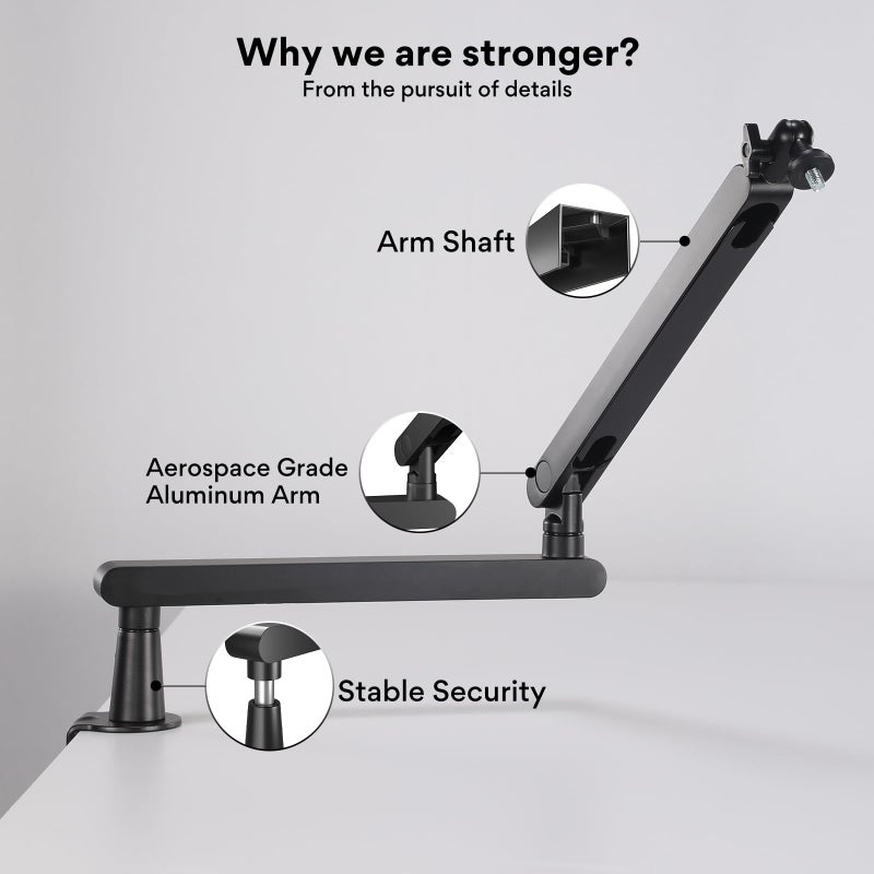 Maono ذراع ميكروفون MAONO، ذراع ميكروفون مع قنوات إدارة الكابلات، مشبك مكتب، تركيب متعدد الاستخدامات، وقابل للتعديل بالكامل، حامل ميكروفون ثقيل الوزن للبودكاست (ملف منخفض (BA92 أسود)) - Image 3