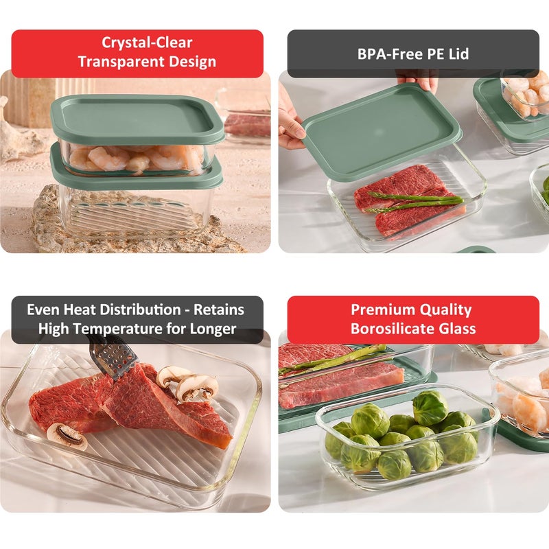 EATEX 6 Pack Glass Meal Prep Containers with Grooved Base, 6 Stackable BPA Free Glass Storage Containers with Lids for Lunch, Pantry, and Kitchen - Microwave, Dishwasher Freezer & Oven Safe - Sage - Image 4