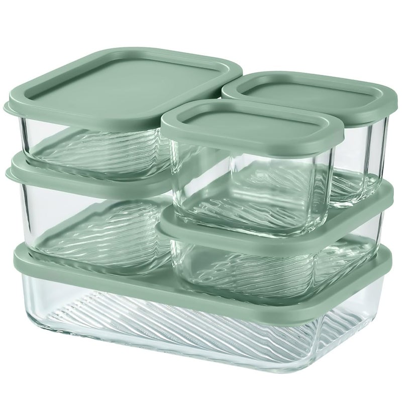 EATEX 6 Pack Glass Meal Prep Containers with Grooved Base, 6 Stackable BPA Free Glass Storage Containers with Lids for Lunch, Pantry, and Kitchen - Microwave, Dishwasher Freezer & Oven Safe - Sage - Image 1