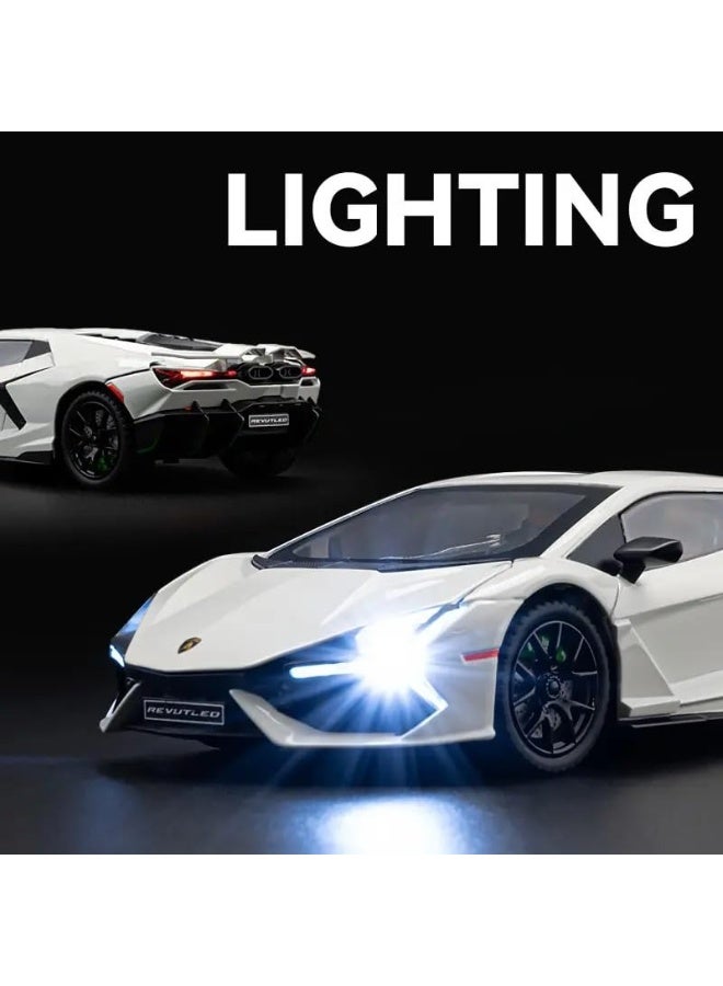 LAMBORGHINI Toy Lamborghini Reventon Metal Diecast Model Car with Sound, Light & Pullback, White - Image 4