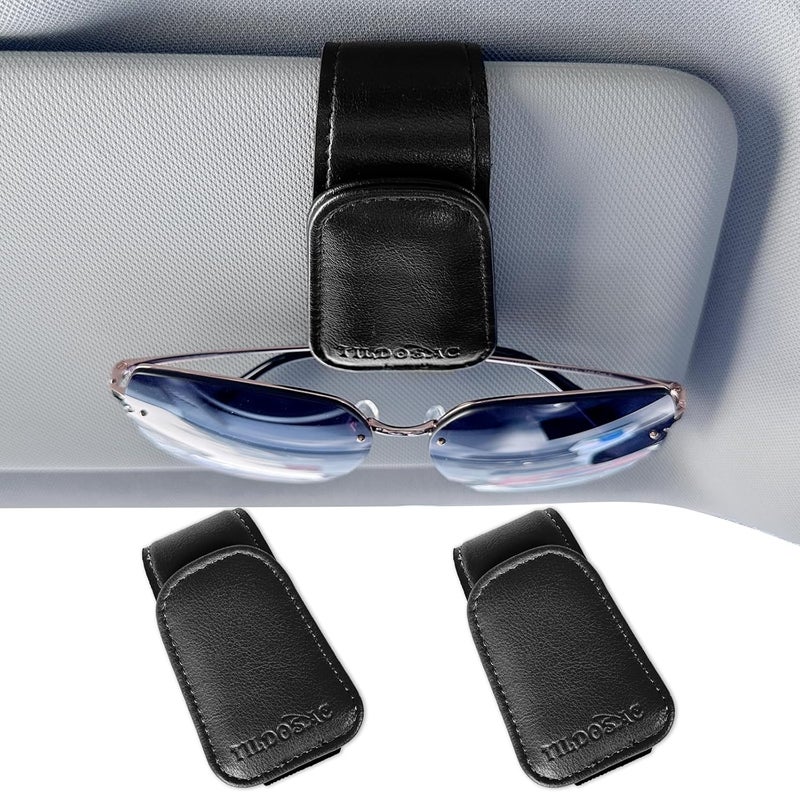 TILDOSAC Sunglass Holder Organizer Clip for Car Visor, Durable and Scratch Resistant Sunglasses Organizer with Magnetic Clip, 2Pack Black Car Interior Essentials Accessories for Men Women Aesthetic - Image 1