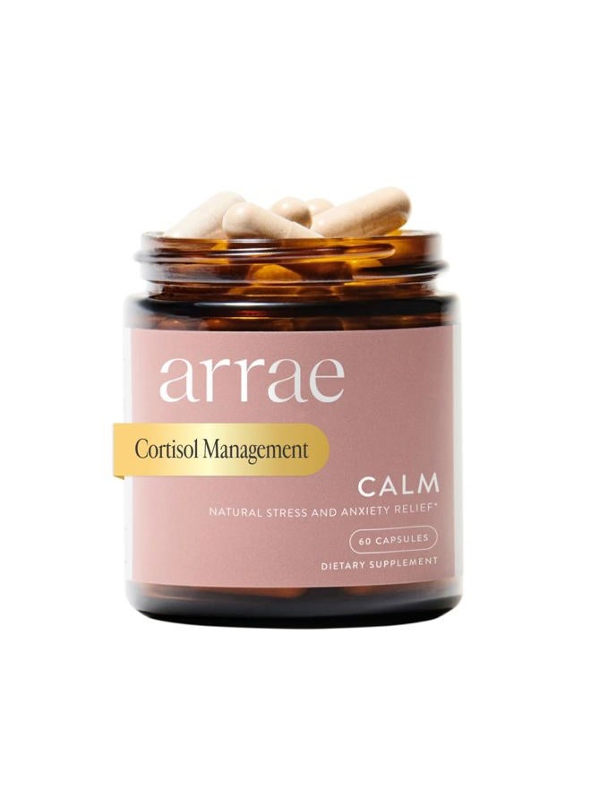 Arrae Calm Cortisol Manager - 60 Stress & Panic Relief Capsules - Mood Support Supplement w/L-Theanine, Inositol, Passionflower, & Magnesium to Help You Feel Zen - Image 1