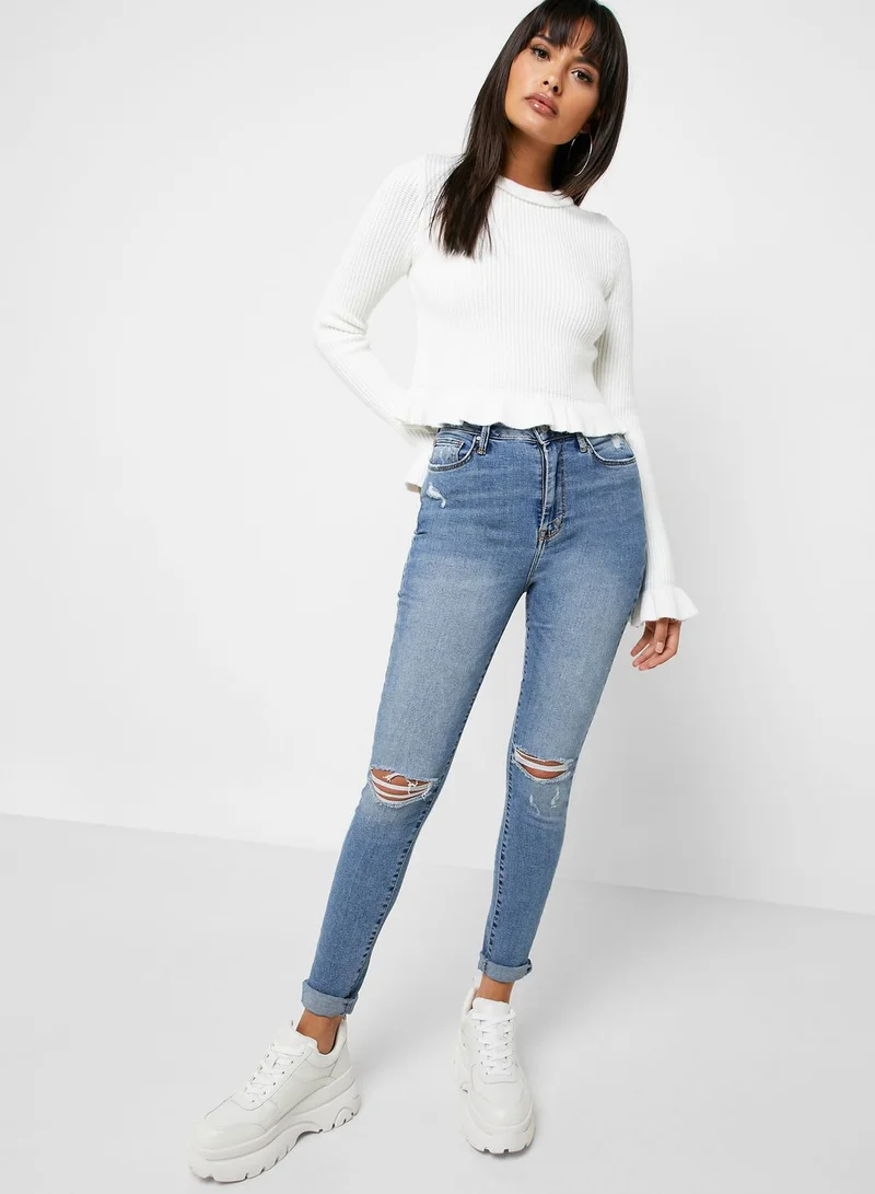 FOREVER 21 Distressed Super Skinny Jeans