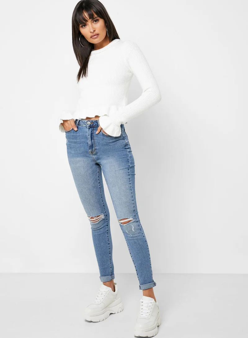 FOREVER 21 Distressed Super Skinny Jeans