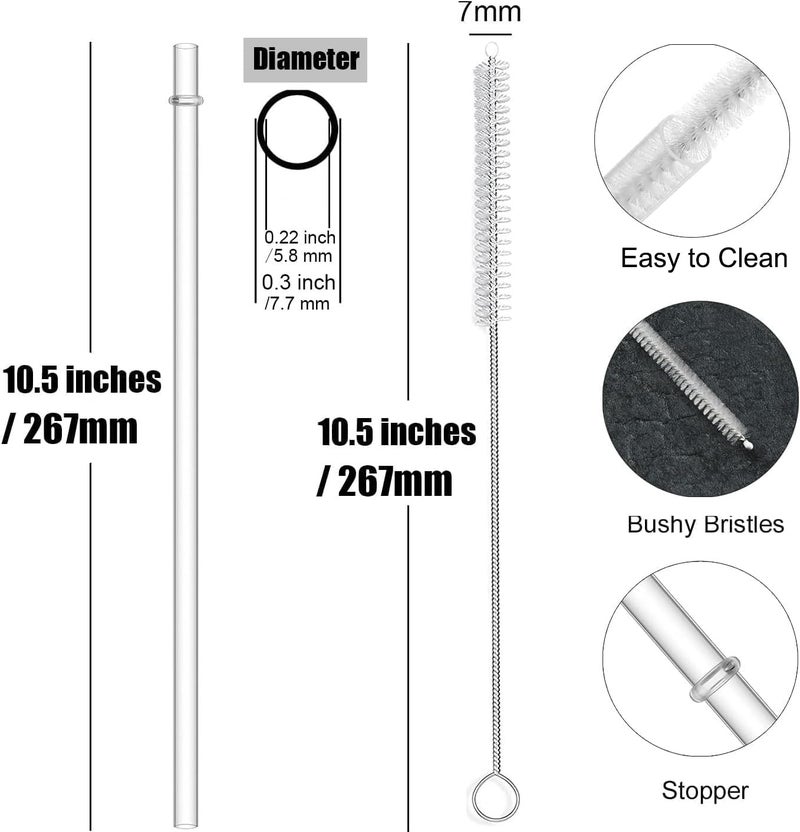 ALINK 12-Pack Reusable Hard Plastic Clear Straws, 10.5 inch Long Tumbler Straws for 16 OZ 20 OZ 30 OZ Stanley, YETI, Starbucks Tumblers with Cleaning Brush - Image 2