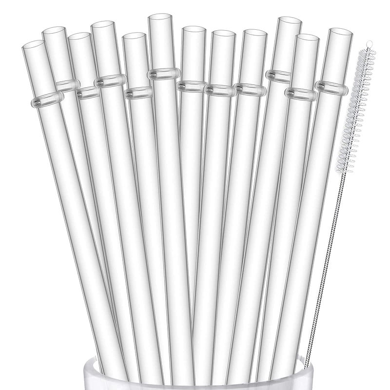 ALINK 12-Pack Reusable Hard Plastic Clear Straws, 10.5 inch Long Tumbler Straws for 16 OZ 20 OZ 30 OZ Stanley, YETI, Starbucks Tumblers with Cleaning Brush - Image 1