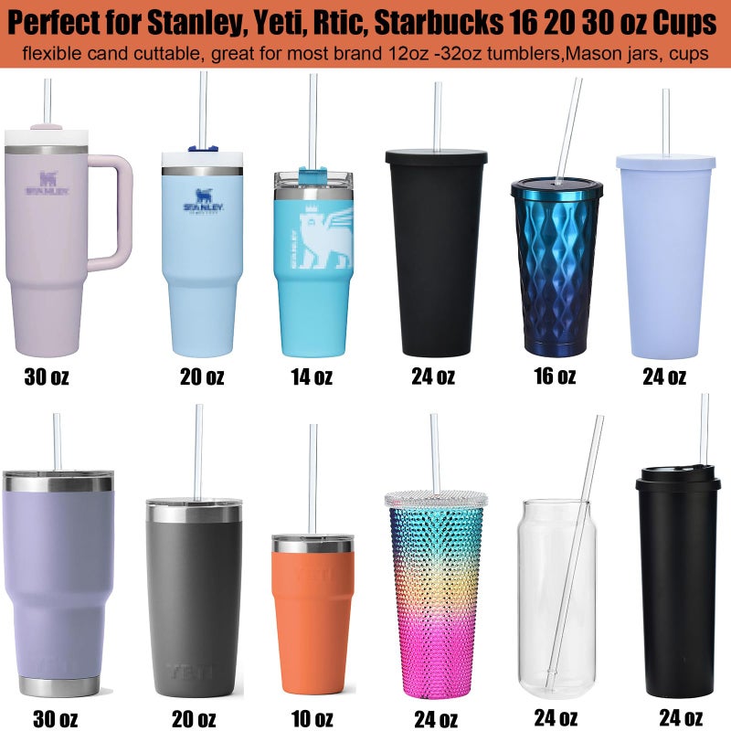 ALINK 12-Pack Reusable Hard Plastic Clear Straws, 10.5 inch Long Tumbler Straws for 16 OZ 20 OZ 30 OZ Stanley, YETI, Starbucks Tumblers with Cleaning Brush - Image 4