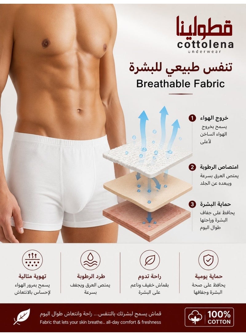 Cottolena 6 Pcs Of Men's 100% Egyptian Cotton White Undershorts Boxer Briefs - Image 2