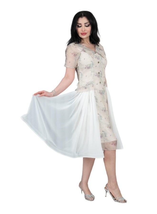 The Dreamy Dancing Horse Dress Elegant V-Neck Floral Dress with Flowing Chiffon Panels  - Image 2