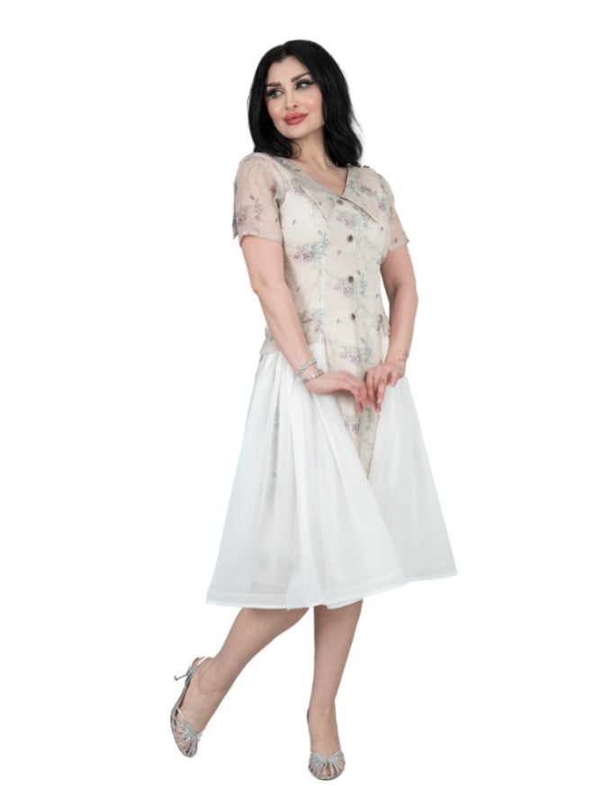 The Dreamy Dancing Horse Dress Elegant V-Neck Floral Dress with Flowing Chiffon Panels  - Image 4